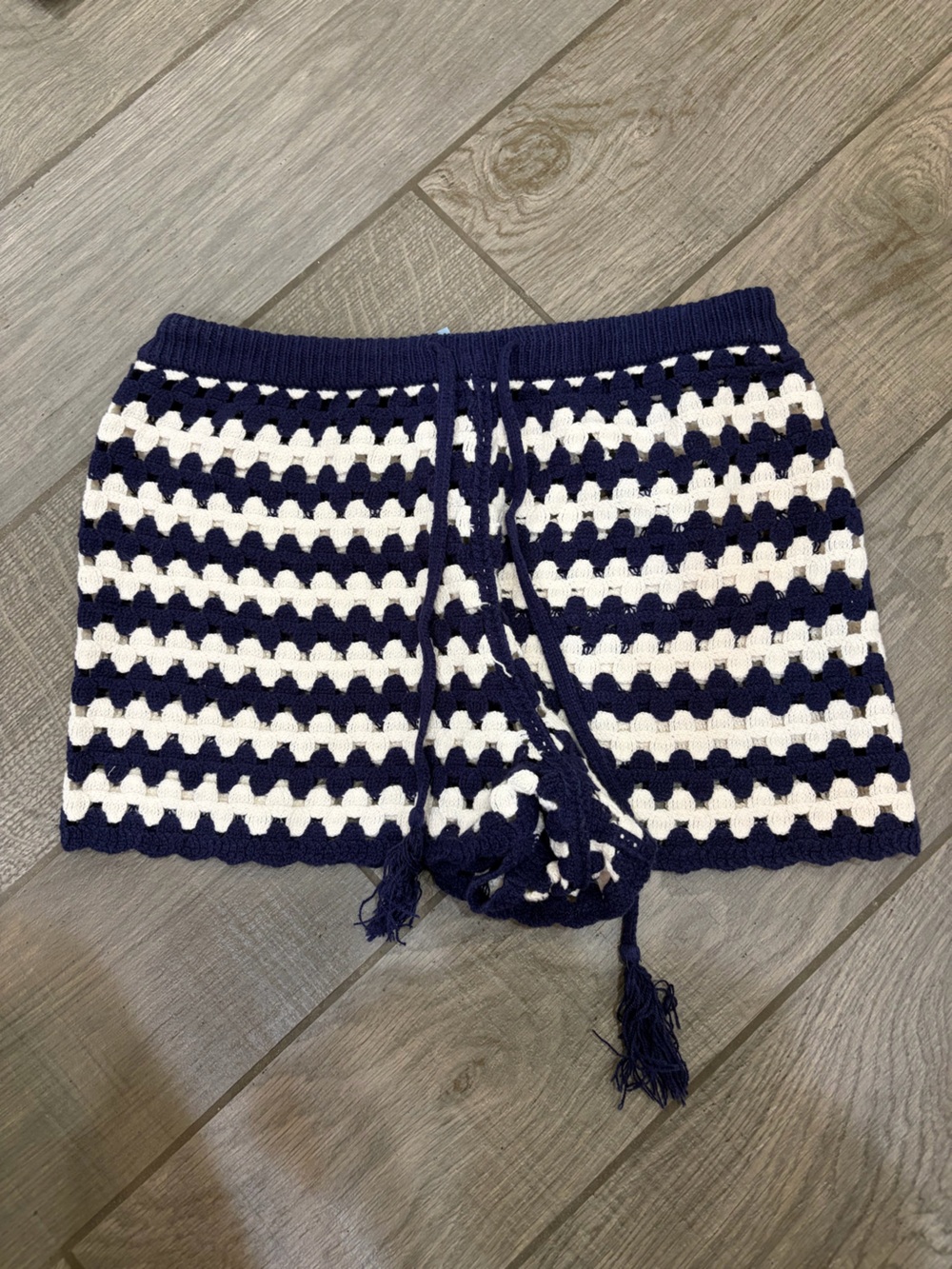 Shade & Shore Crochet Cover Up Shorts Blue Striped